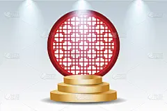 金色柱体基座，中式格子窗。中国新年产品展示的背景