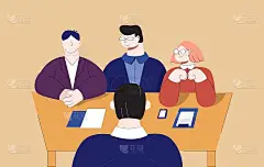 团队专业男女面试卡通男性求职矢量平面插图