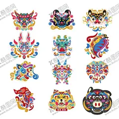 十二生肖 【酷图网】卡通脸谱,脸谱,十二生肖头像,卡通素材,麒麟脸谱,矢量图