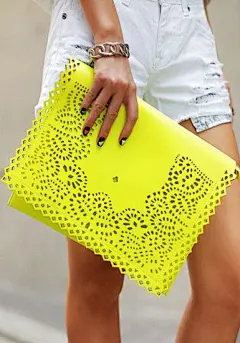 Eyelet Flap Clutch- Neon Yellow @LookBookStore米通花  手抓包
