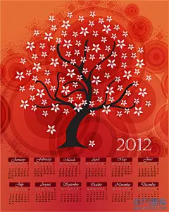 2012年历樱花树矢量素材下载-非凡图库