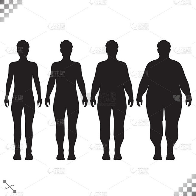 瘦到胖的男女通用的剪影人形符号或图标