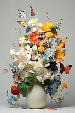 蝴蝶花香花卉创意花朵插花组合插画图片