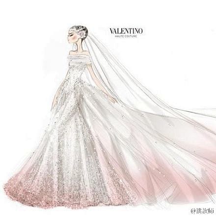 valentino大拖尾梦幻般礼服手稿看到这么美的婚纱礼服有没有一股想要