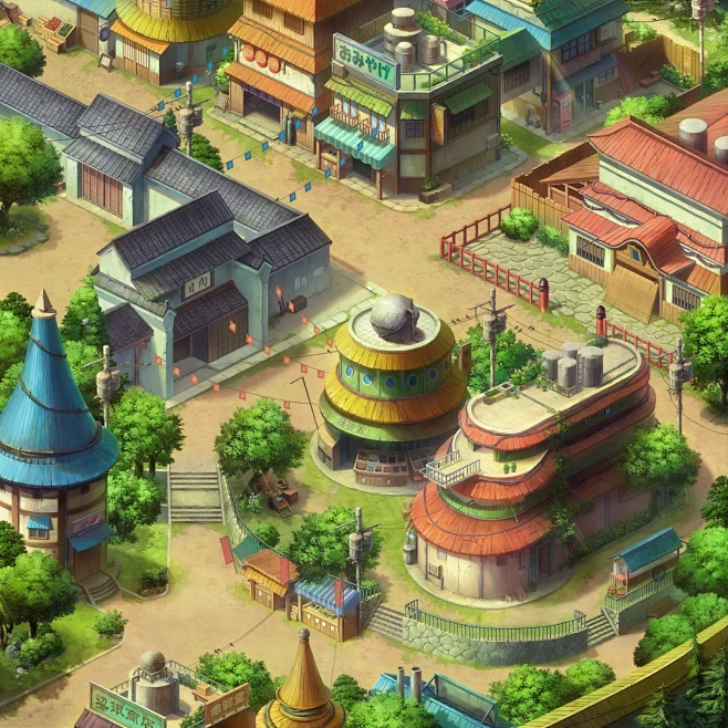 《火影忍者ONLINE》场景-木叶村-花瓣网