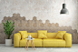 Modern hipster interior living room with yellow sofa