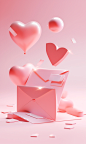 valentine's day heart concept with a pink envelope on a luster paper background, in the style of playful geometric shapes, soft atmospheric perspective, daz3d, miniature sculptures, minimalist detail, editorial illustrations, unique and one-of-a-kind piec