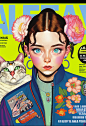 magazine cover poster, upper body portrait of anime girl with cat,ultra detailed, cel shading, artistic, Shibuya fashion, Harajuku fashion, mucha, Frida Kahlo, vivid floral oversized Sukajan bomber jacket,trends of pixiv, headline, logos labels, badges, g