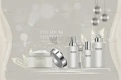 美容产品，白色化妆品容器与广告背景准备使用，假日概念护肤广告，膏霜罐在3d插图。
