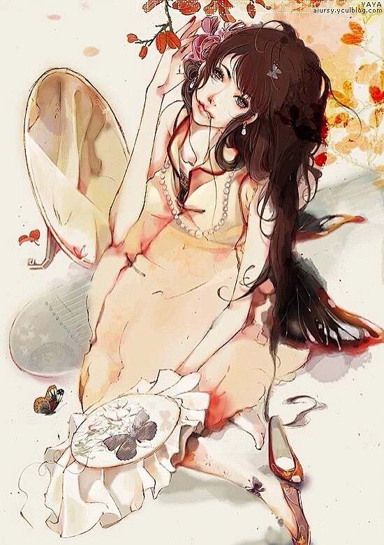 彼岸花。手绘，插画，古风。