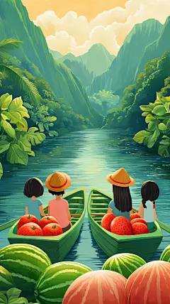 处暑插画山水插画背景海报背景节气背景通用背景 (2)