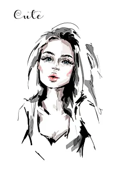 时尚美女模特人物速写美女插画美女肖像速写水彩手绘矢量设计素材-淘宝网