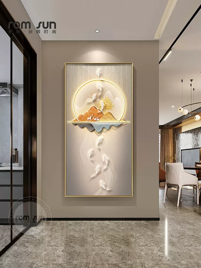 现代轻奢玄关装饰画抽象大气竖版客厅墙面壁画九鱼图走廊过道挂画-tmall.com天猫-花瓣网