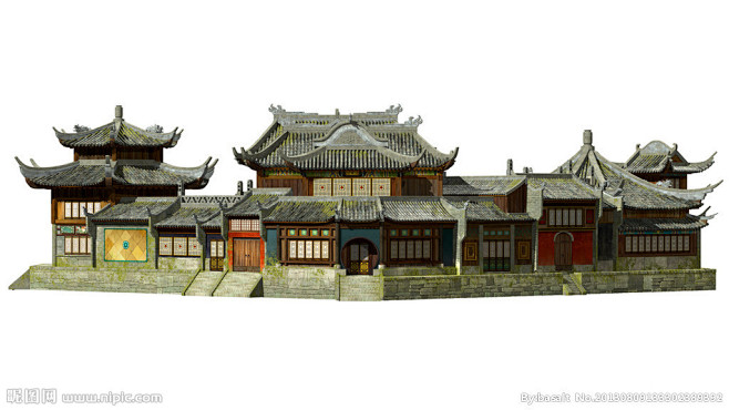 中式建筑场景分层