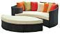 Taiji Outdoor Wicker Patio Daybed with Ottoman in Espresso with Multi Colored Cu - modern - outdoor chaise lounges - LexMod