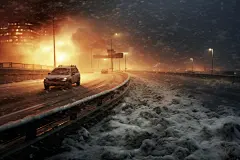 道路厚厚的积雪自然灾害暴雪摄影图片