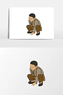 古代人物小孩插画元素