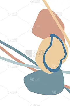 现代艺术风格中的抽象构图，采用柔和的米粉和蓝色色调。手绘栅格插图在极简主义风格。海报。室内设计。