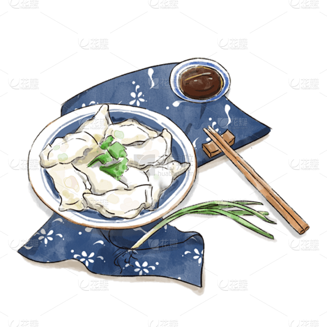 手绘风冬至饺子元素贴纸