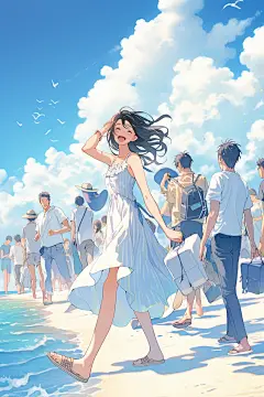 学生放暑假快乐漫画风插画