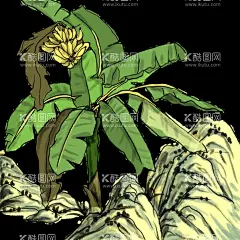 国画树林水墨香蕉树  - 源文件下载【酷图网】中国风,山水画,国画,树林,水墨,香蕉树,
