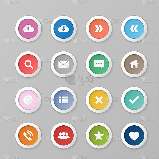 矢量集网页图标。彩色的圆形按钮。素材-花瓣网