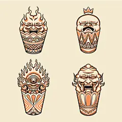 手绘潮流炫酷日式和风鬼面具怪兽插画图案