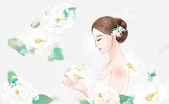 卡通手绘女子捧花插画 页面网页 平面电商 创意素材