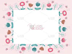 模板,春天,矢量,你好,边框,可爱的,请柬,贺卡,浪漫,简单