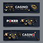 Set of casino banners with casino chips and cards. poker club texas holdem.  illustration Premium Vector
