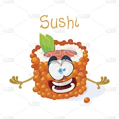 吉祥物卡通人物欢快的寿司卷