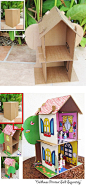 DIY / Repurposed :: Cardboard Dollhouse PDF Pattern, Recycle Cardboard Boxes ( Etsy :: http://www.etsy.com/listing/62648052/cardboard-dollhouse-pdf-pattern-recycle )
