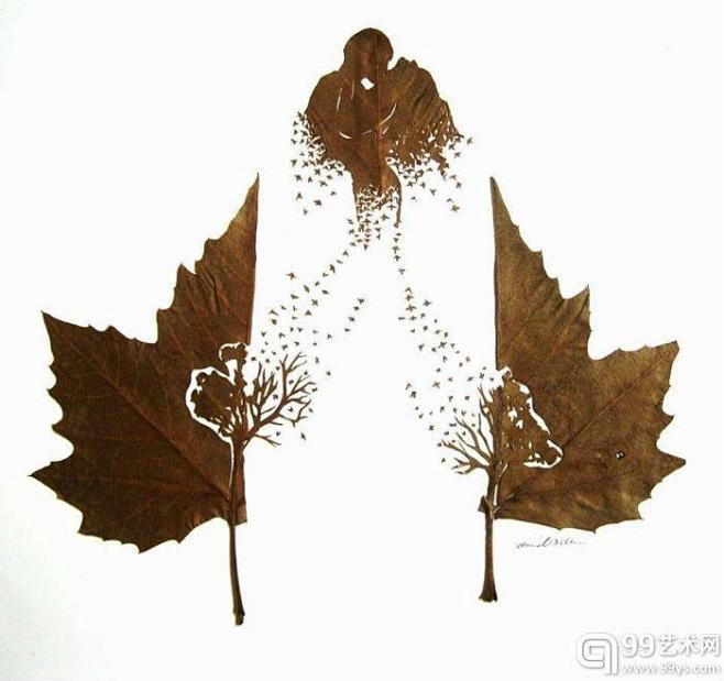 伊朗艺术家树叶上的雕刻 _文化_腾讯网