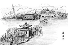 瘦西湖  - 源文件下载【酷图网】城市,漫画,素描,写生,绘画,旅游景点,美景,壮丽,瘦西湖,