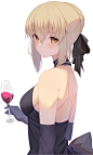 Anime 2400x3980 anime anime girls digital art artwork 2D portrait display vertical Fate Series Saber wine wine glass red wine dress no bra sideboob blonde brown eyes Saber Alter Artoria Pendragon Jun (artist)