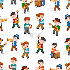 男孩,音乐,进行中,快乐,四方连续纹样,儿童,学生,专业人员,紫色,式样
