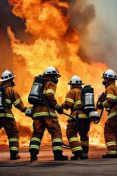 救火英雄消防员救火背影摄影图片