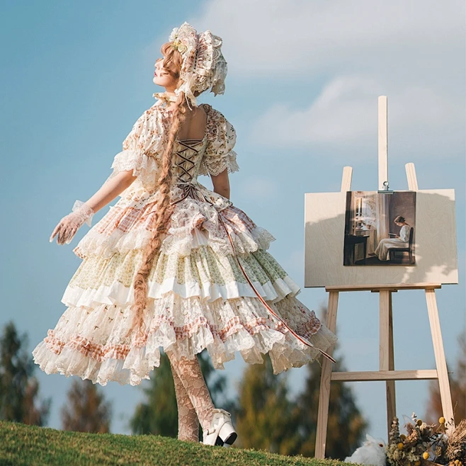 原创Lolita连衣裙茶会花嫁【采茶姑娘】日常款纯棉田园风lo裙短袖-淘宝网-花瓣网