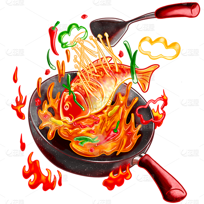 手绘中式美食插画-红烧鱼