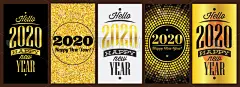 新的,矢量,2020,名片,季节,冬天,组物体,金色,黑色,金属质感