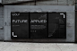 an advertisement on the side of a building that says future applied with black and white graphics