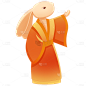 拟人风兔子中国风中秋节元素贴纸   