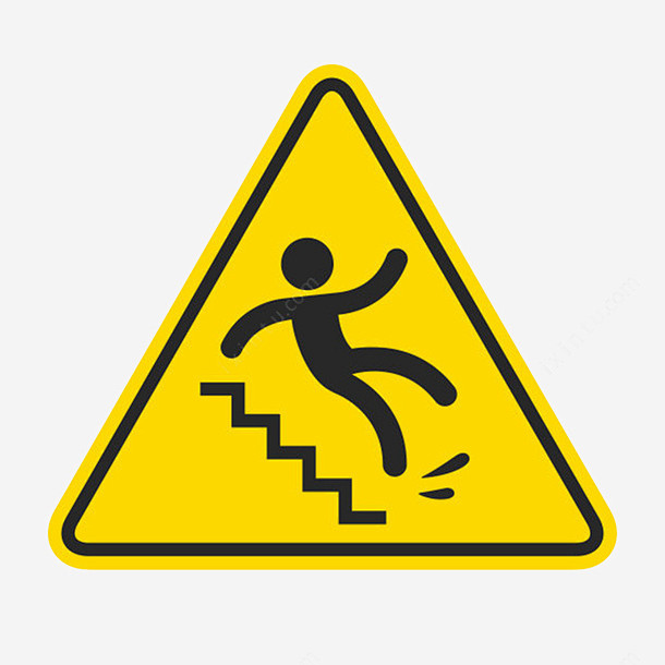 楼梯湿滑三角形黄色警告牌实物高清素材 三...