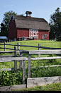 Red Barn and Berry Pens at Ambler Farm - stock photo