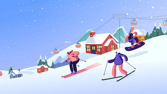 滑雪 插画