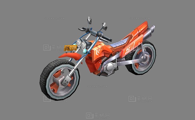 手绘 低模 橙色摩托车 赛车 雅马哈 机...