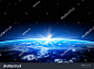 地球太空地球星球世界地平线夜照蓝视云月设计外夕阳海概念-股票图像。 美国航空航天局提供这个图像的元素