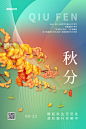 二十四节气秋分秋季金黄银杏树枝绿色简约大气海报图片_潮国创意
