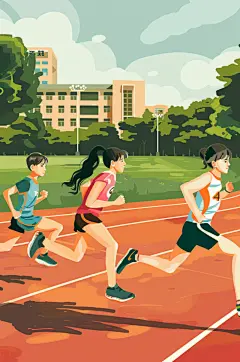 AI数字艺术扁平风校园运动会人物插画-众图网