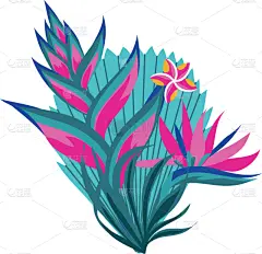 tropical heliconia and leafs exotic plant